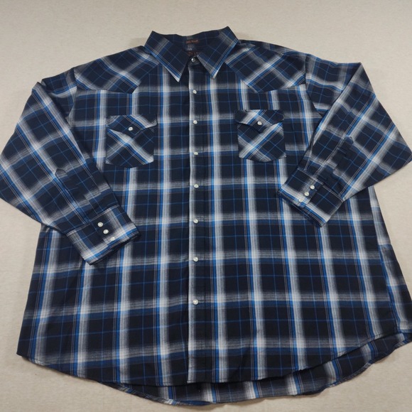 plains western wear Other - Plains Western Wear Shirt Mens 3X Big Blue Plaid Pearl Snap Button Long Sleeve